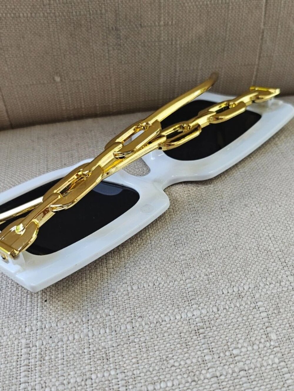 Fashion Sunglasses Women Eyeglasses White Plastic Frame Gold Tone Temple Shades - Picture 8 of 12